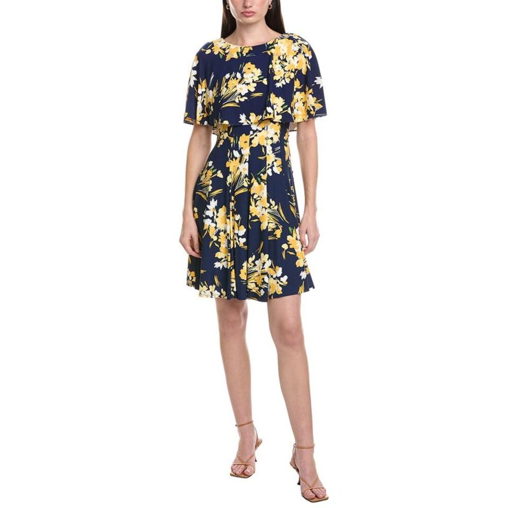 Maison Tara Womens Printed Ity Mini Dress, Navy
